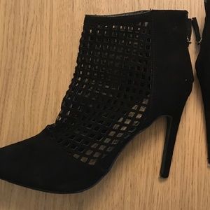 Black Suede Mesh Heels